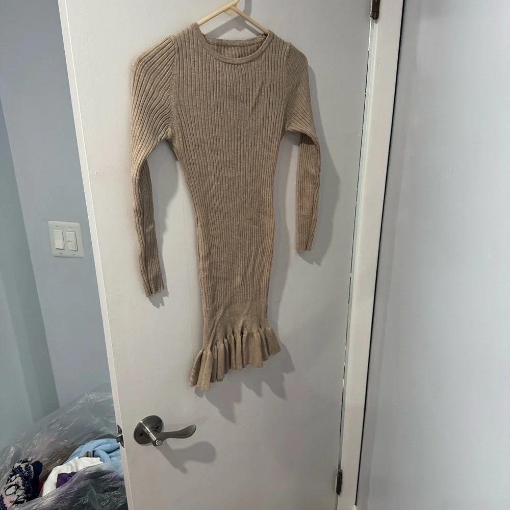 Tan Ribbed Mini Dress - Picture 2 of 2